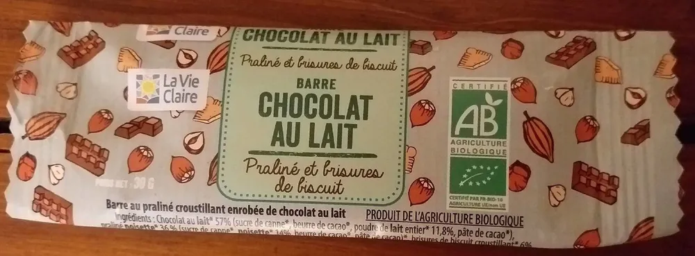 Barre chocolat au lait praliné et brisures de biscuit