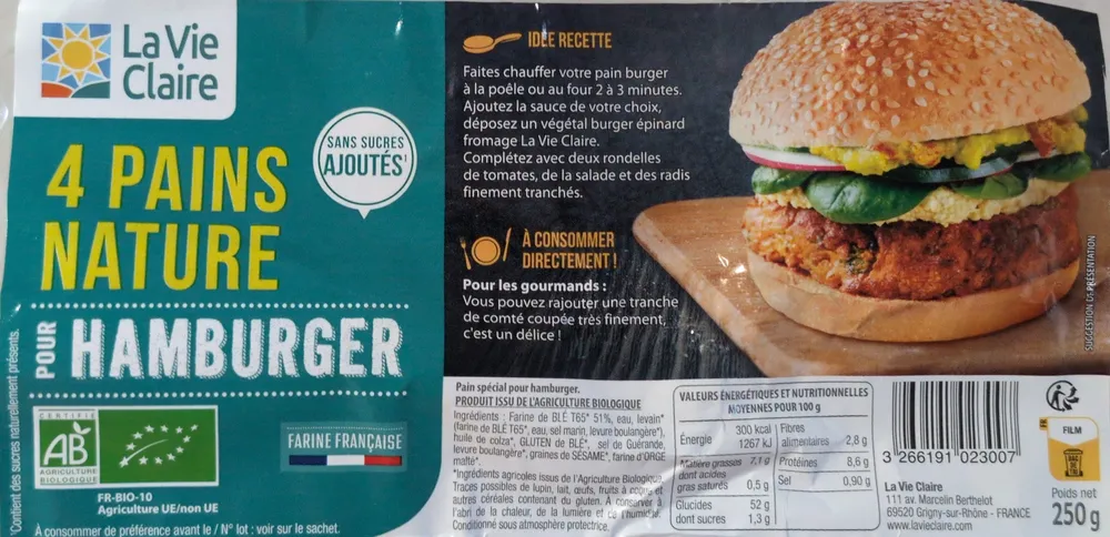 4 pains natures pour hamburger