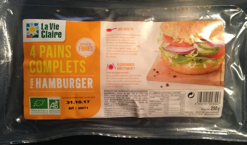 4 pains complets pour hamburger
