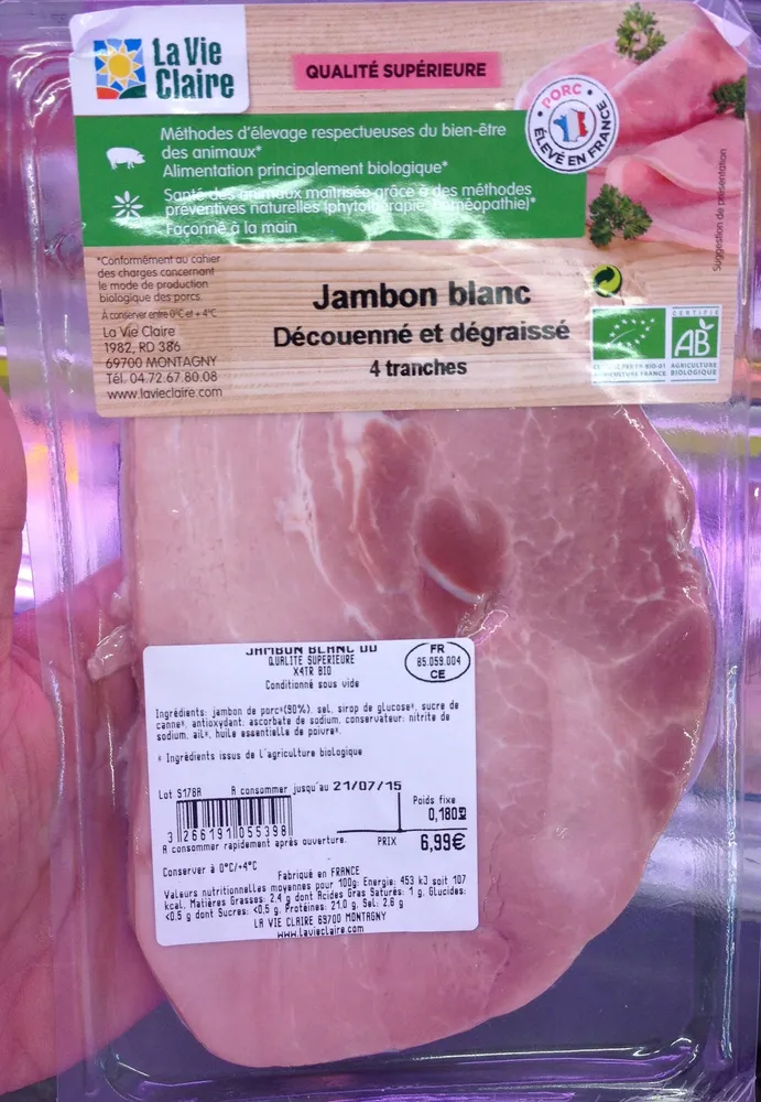 Jambon blanc découenné et dégraissé