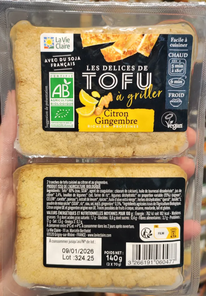 Tofu à griller citron gingembre