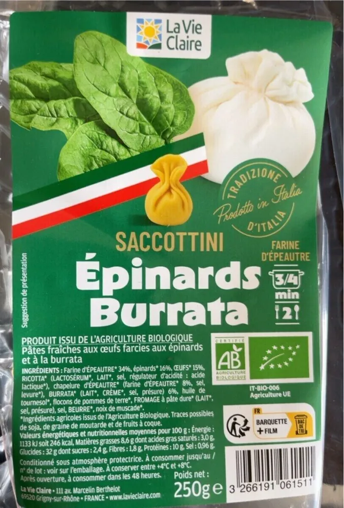 SACCOTTINI Épinards Burrata