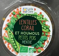 Lentilles corail et houmous petits pois menthe