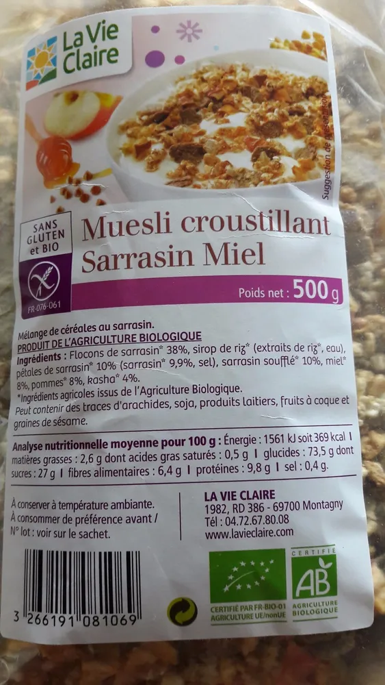 Muesli croustillant Sarrasin Miel