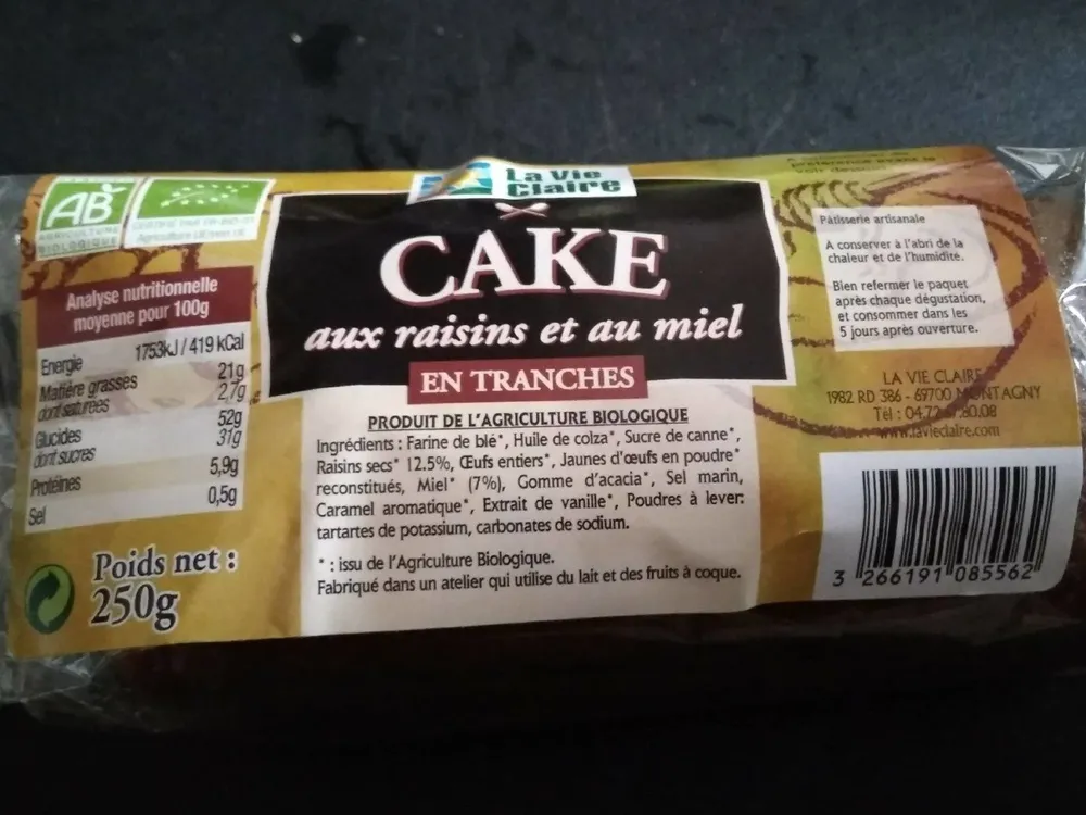 Cake aux raisins et au miel