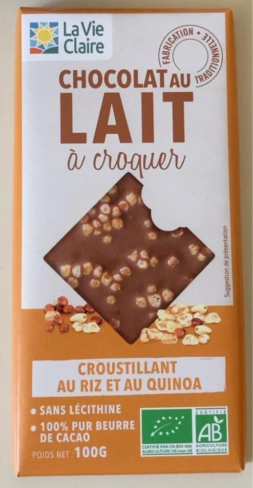 Chocolat au lait à croquer croustillant au riz et au quinoa