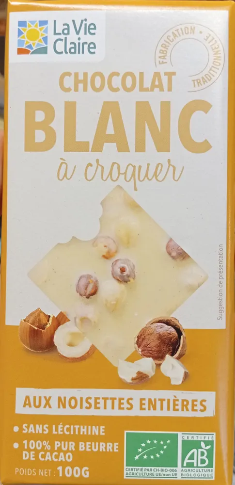 Chocolat blanc à croquer noisettes entières