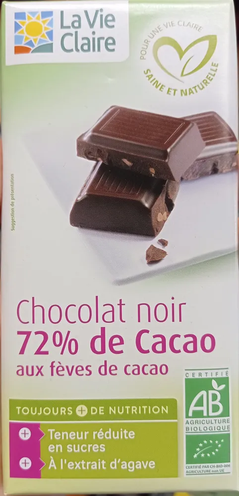 Chocolat Noir 72% de Cacao Aux Fèves De Cacao