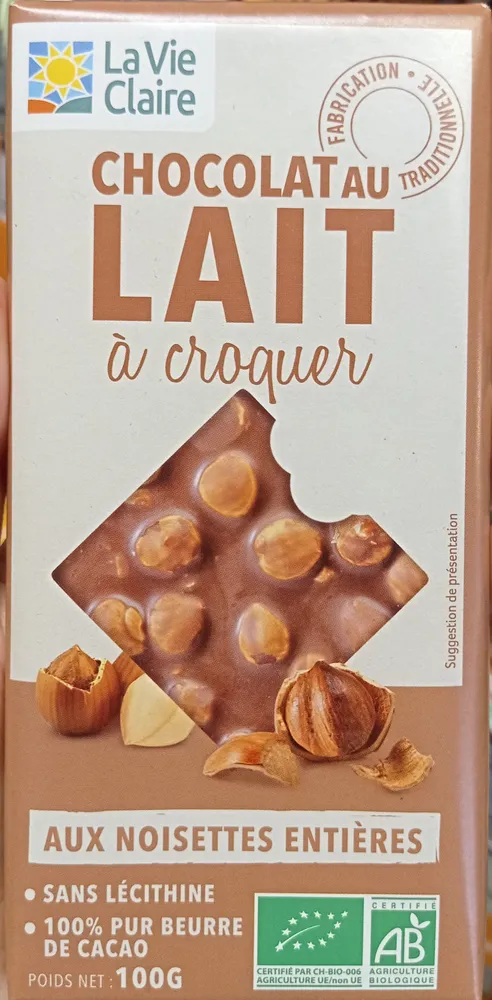 Chocolat au lait à croquer noisettes entières