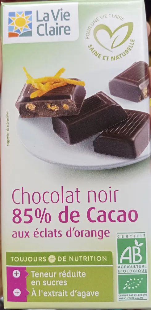 Chocolat noir 85% aux éclats d'orange