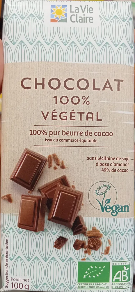 Chocolat 100% vegetal