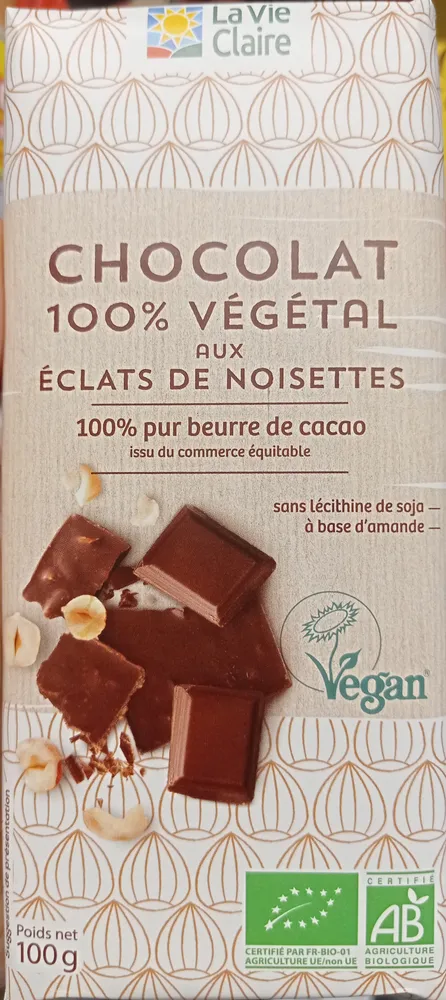 Chocolat 100% végétal aux noisettes entières