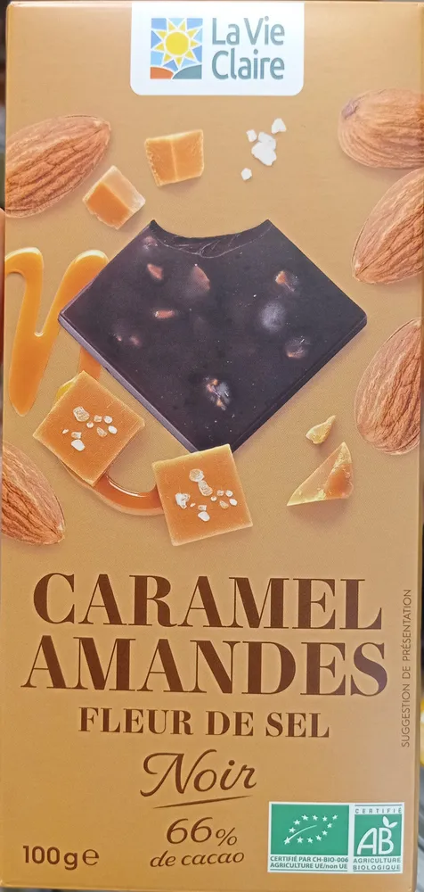 Caramel amandes fleur de sel noir 66%