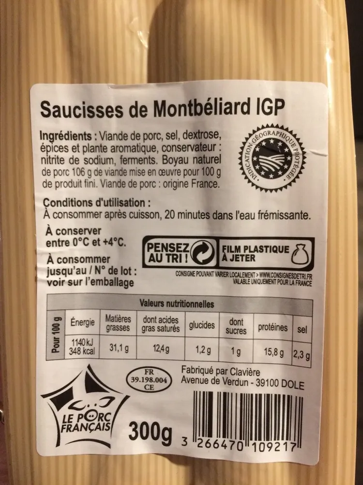 Saucisses de Montbéliard IGP
