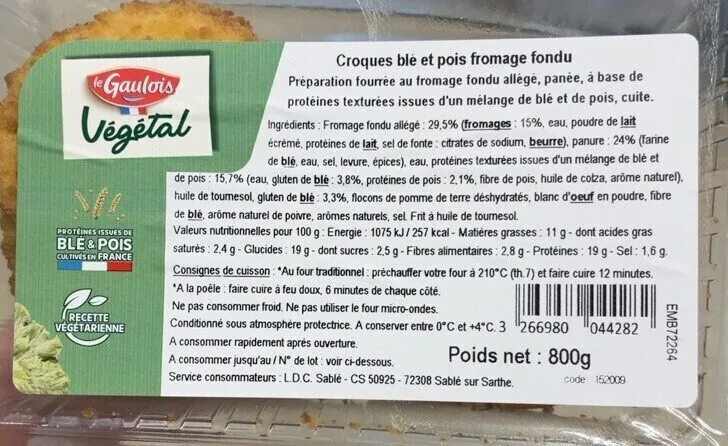 Croques blé et pois fromage fondu