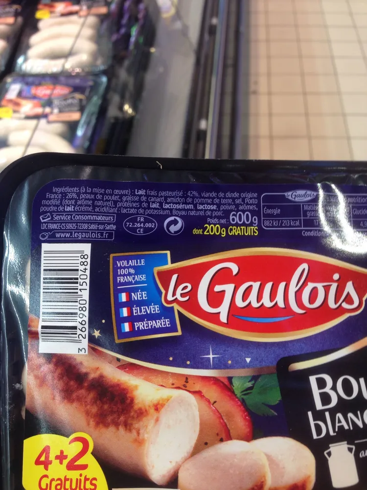 boudins blancs nature 4+2 gratuits