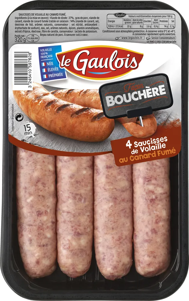 saucisses de volaille au canard fume
