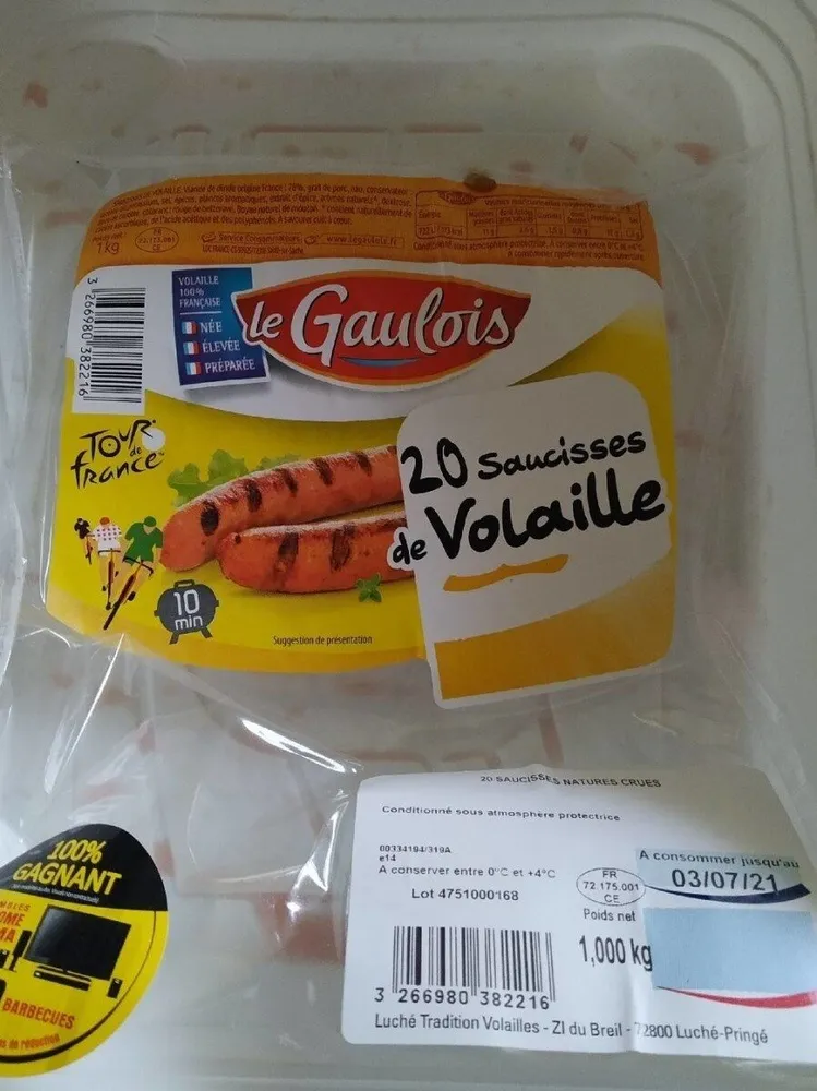 saucisse de volaille nature