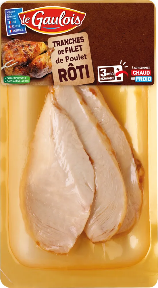 filets de poulet rôti tranchés x3 s/skin