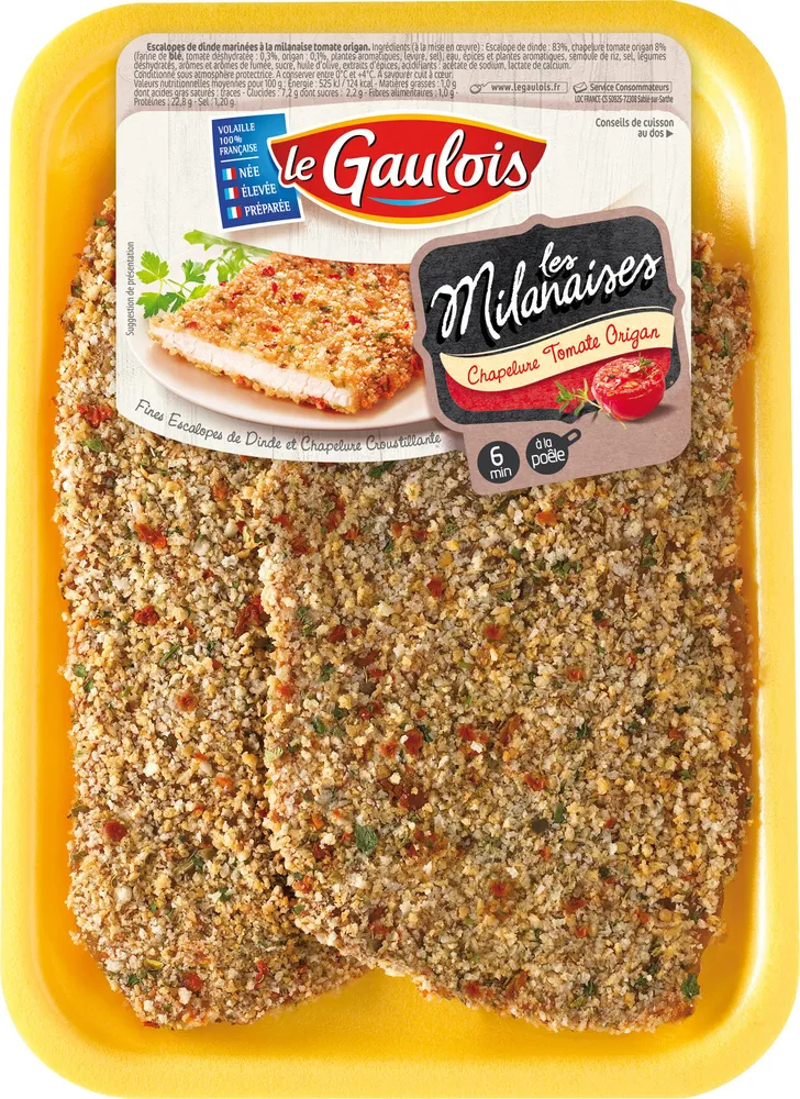 escalopes dinde milanaise tomate origan x2 s/at