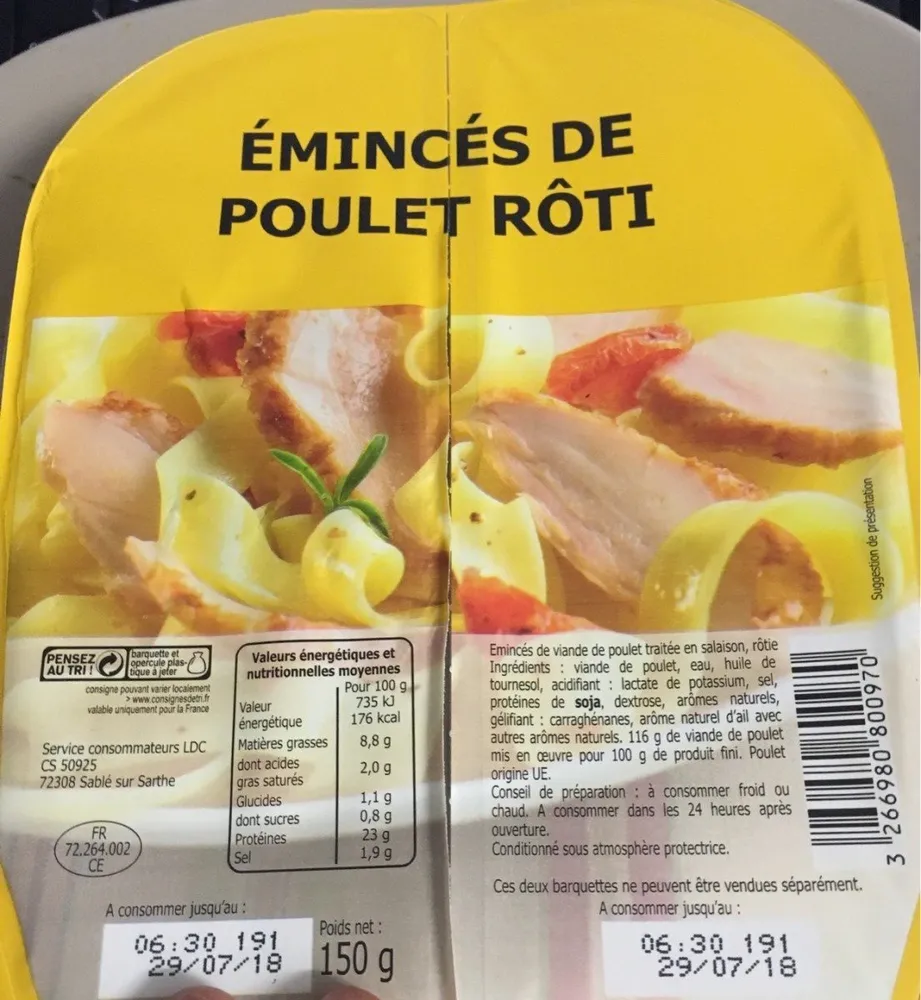 Eminces de poulet roti