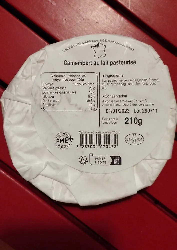 Camembert au lait pasteurisé