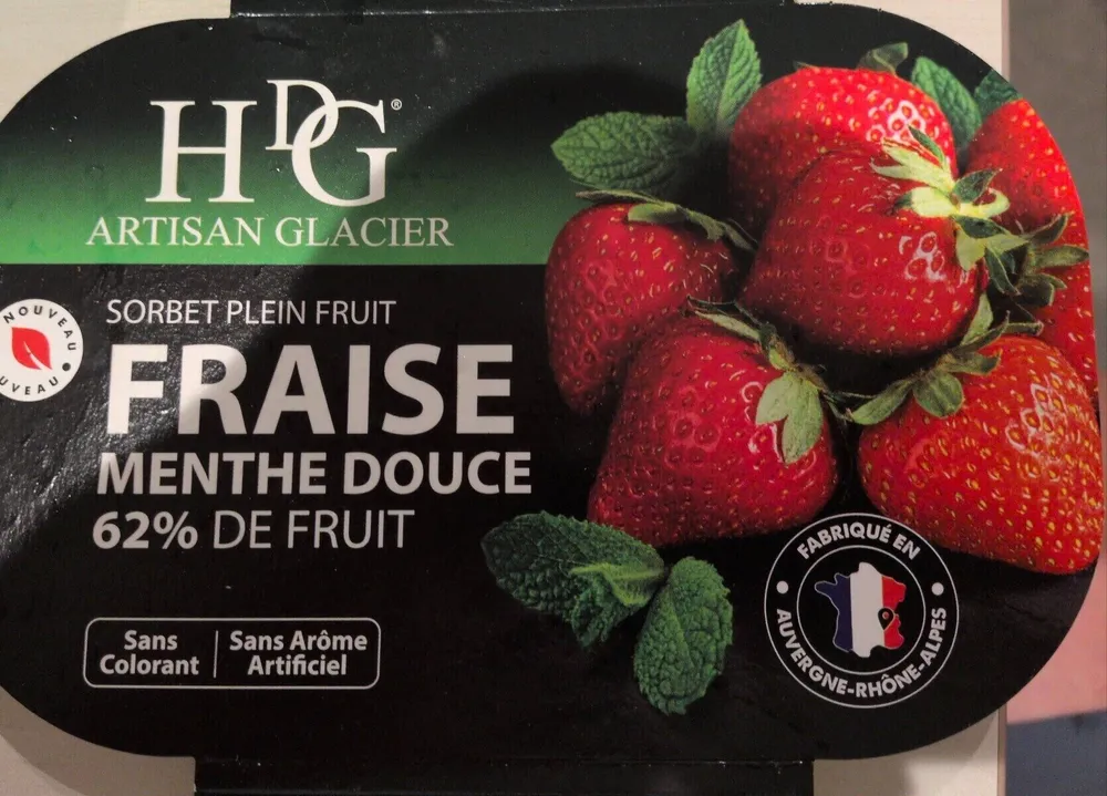 Sorbet plein fruit fraise menthe douce