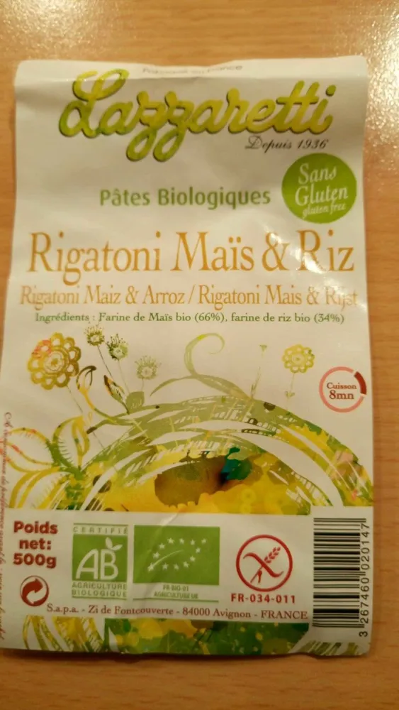 Rigatoni Maïs et Riz