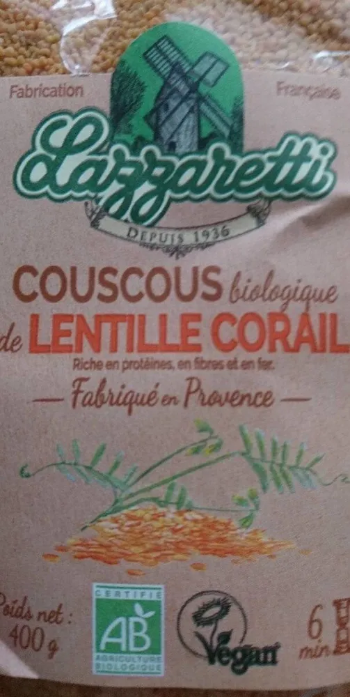 Couscous biologique de lentille corail