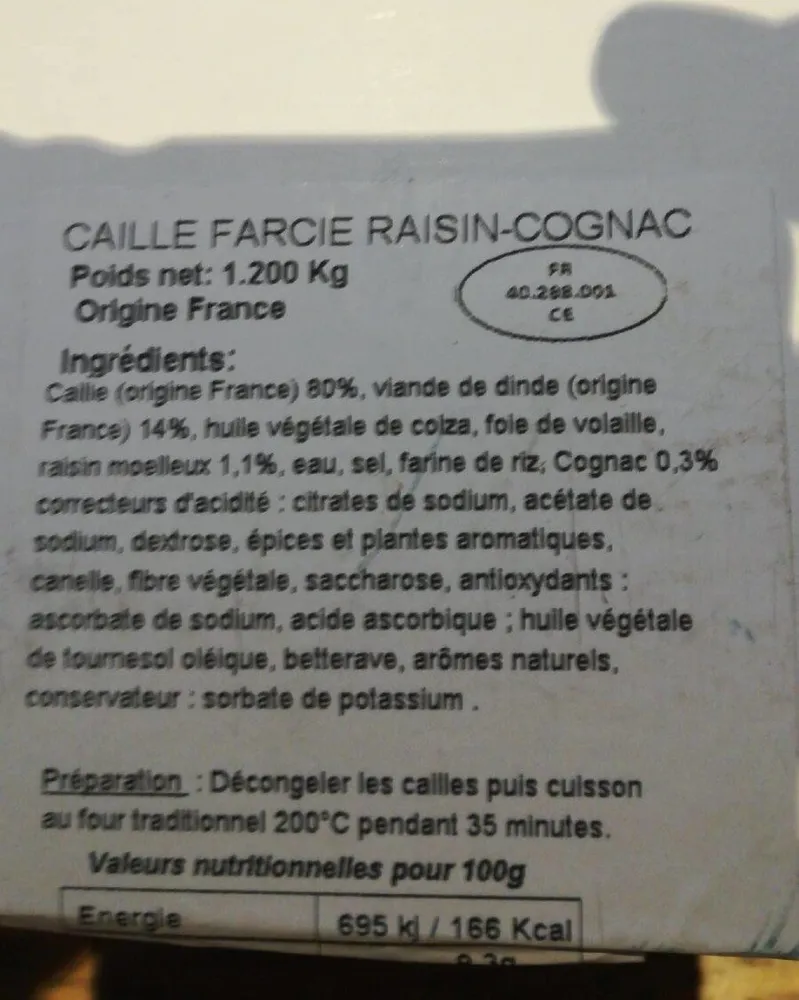 Caille farcie raisin-cognac