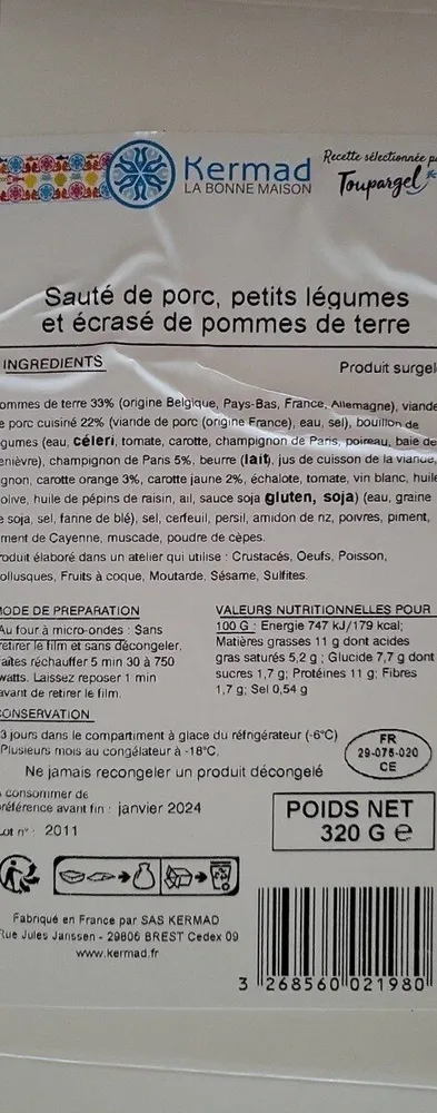 Sauté de porc petits légumes et écrasé de pommes de terre