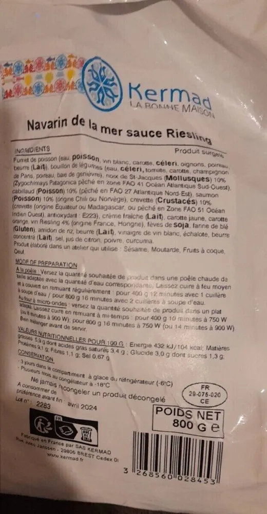 Navarin de la mer riesling 800grm
