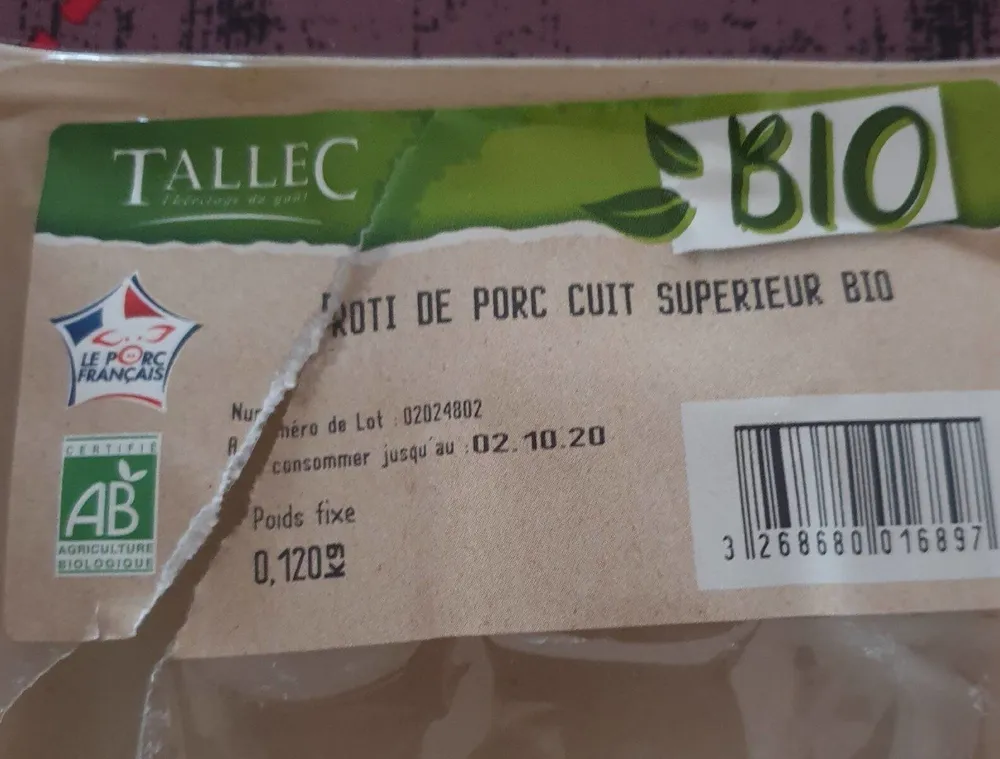 Rôti de porc cuit supérieur Bio