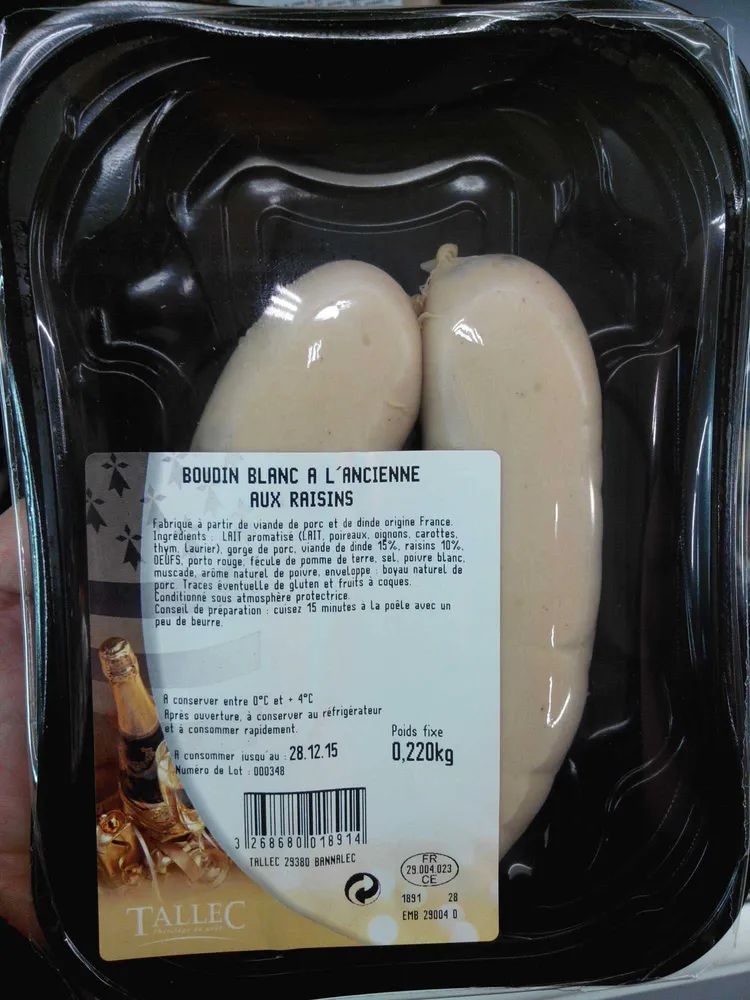 Boudin blanc à l'ancienne aux raisins