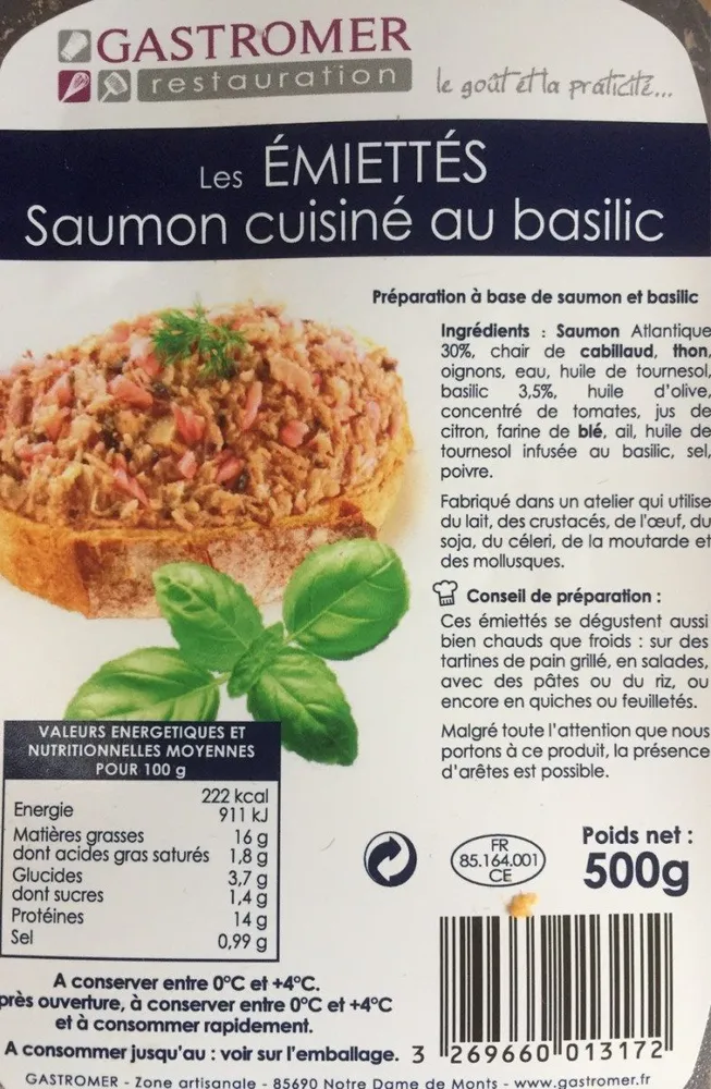 Emiettes saumon cuisiner au basilic