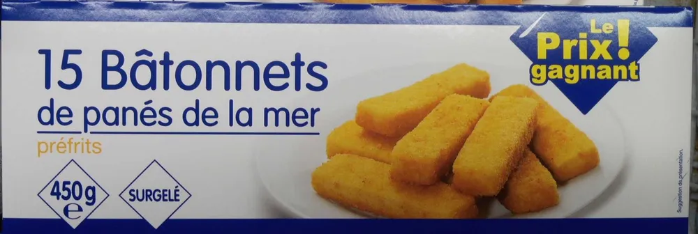 15 Bâtonnets de panés de la mer préfrits, Surgelé