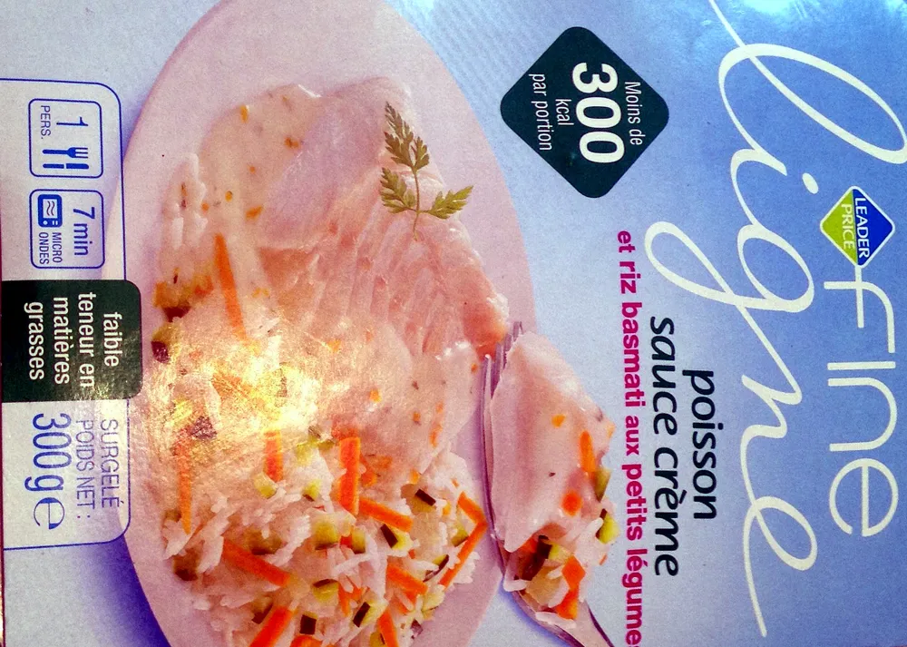 Fine ligne Poisson sauce crème et riz basmati aux petits légumes