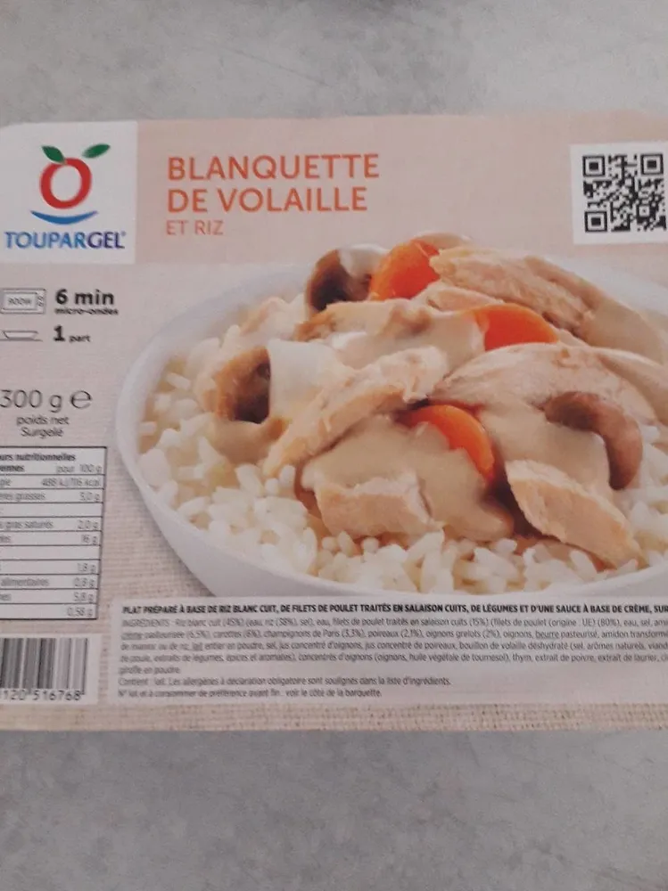 Toupargel Blanquette de Volaille/Riz 300 g Surgelé