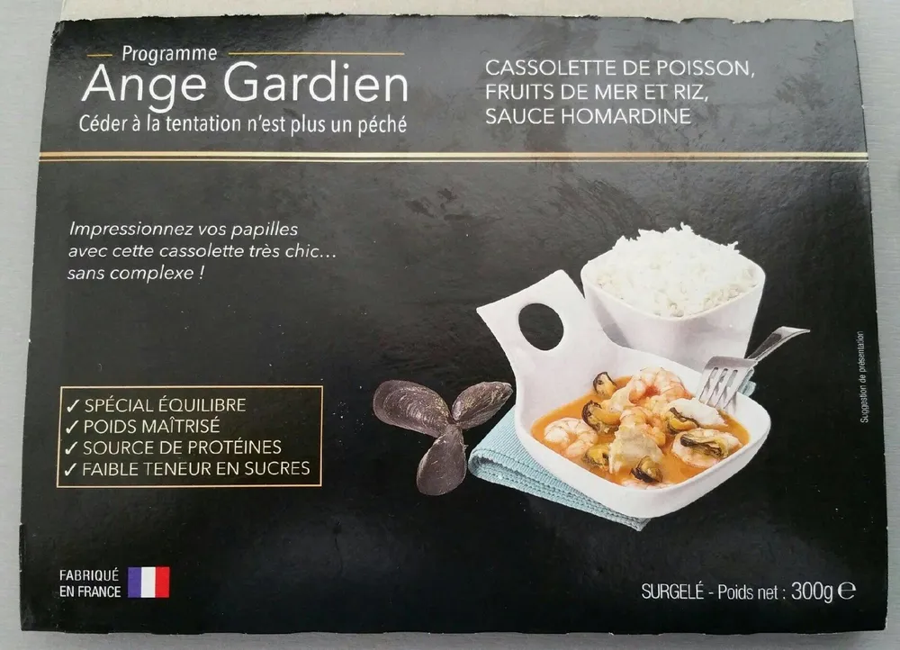 Cassolette de poisson fruits de mer et riz sauce homardine