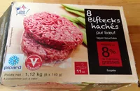 8 BIFTECKS HACHES PUR BOEUF FACON BOUCHERE 8% DE MATIERE GRASSE
