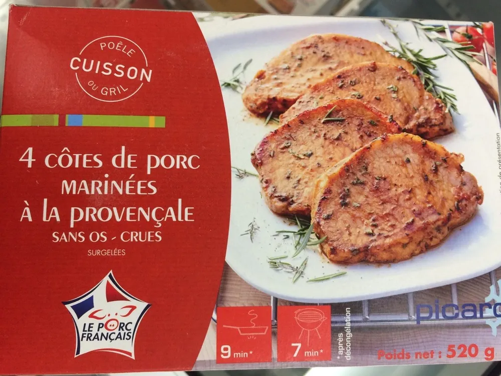 4 côtes de porc marinées à la provencale sans os - crues surgelées
