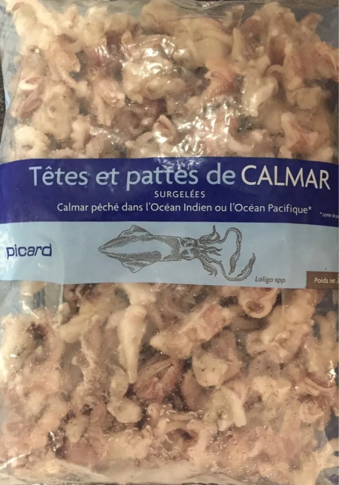 Têtes et pattes de calmar surgelées