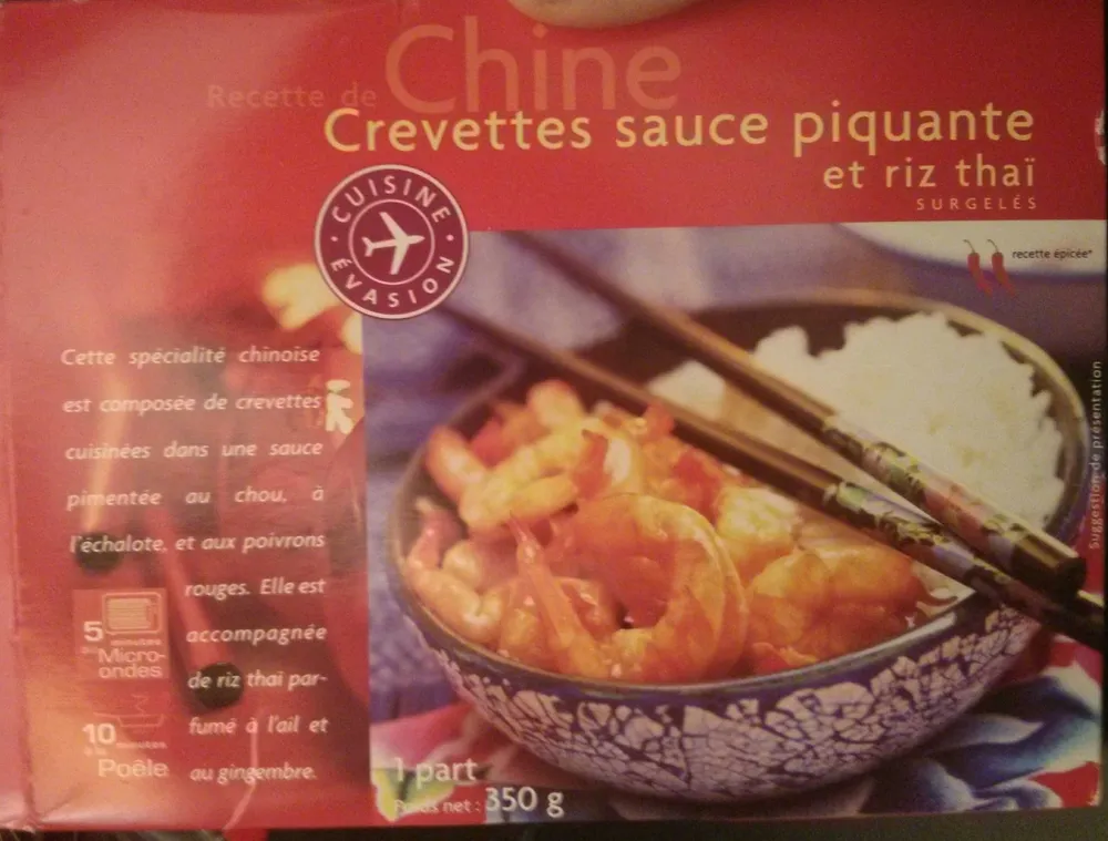 Crevettes sauce piquante et riz thaï surgelés