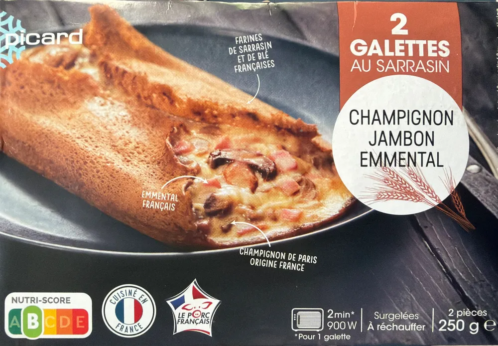 2 Galettes au sarrasin champignon jambon emmental