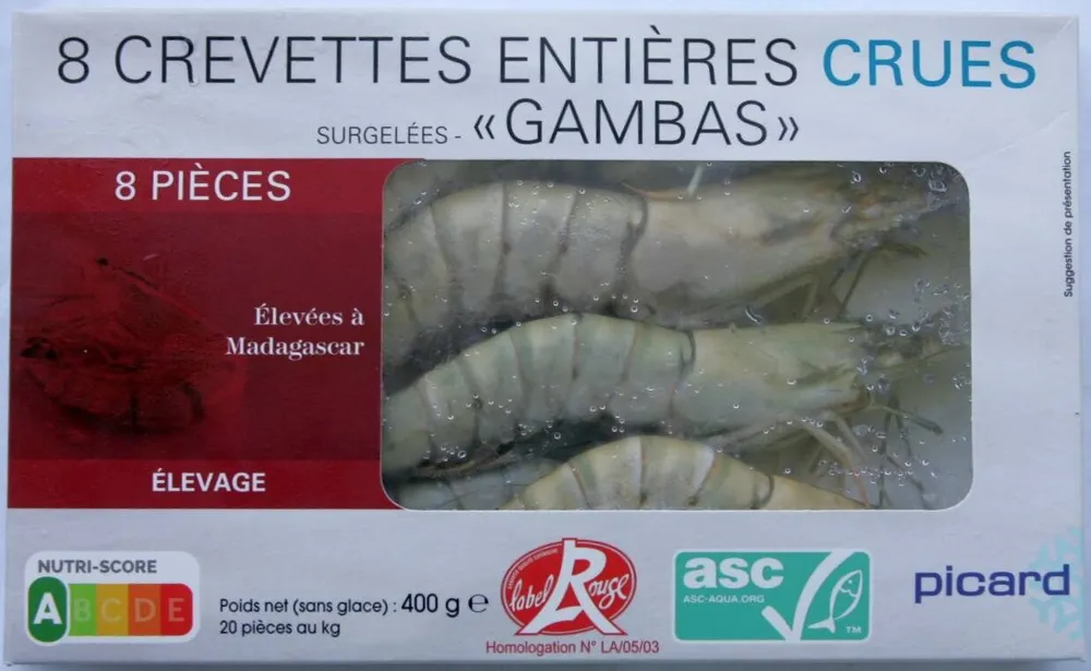 8 Crevettes entières crues