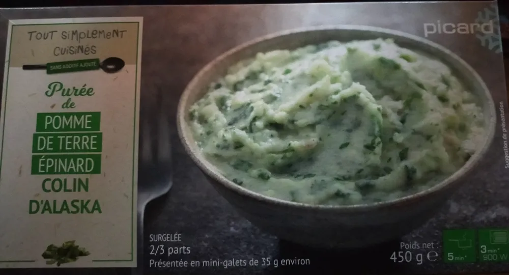 Purée de pomme de terre au colin d'Alaska et aux épinards