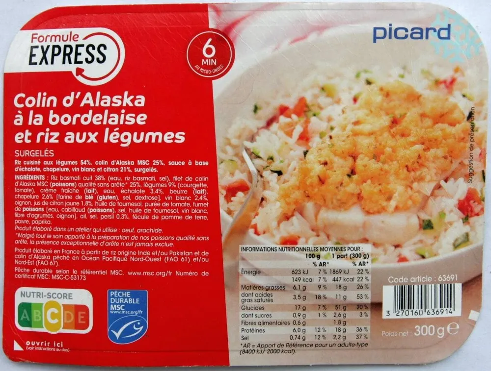 Colin d'Alaska à la bordelaise et riz aux légumes