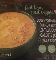 Soupe Potimarron, Quinoa Rouge, Lentille Corail, Carotte Jaune, Curry, Coriandre