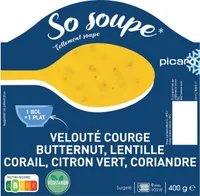 VELOUTÉ COURGE BUTTERNUT, LENTILLE CORAIL, CITRON VERT, CORIANDRE
