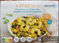 Crevettes à l'indienne, lentilles corail et légumes